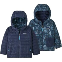 PATAGONIA BABY REVERSIBLE DOWN SWEATER HOODY WANDERING WOODS: TIDEPOOL BLUE 23
